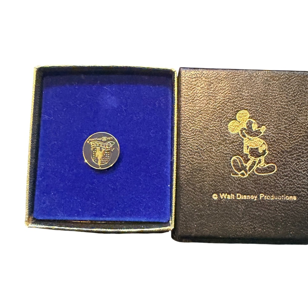 Vintage Walt Disney World 15 Years Anniversary Tie Tack Pin Gold Tone Boxed
